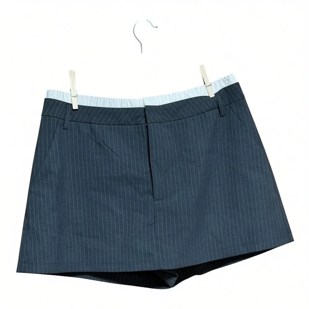 Emerson Lang Pinstripe Skort Gray XL Tailored Office Quiet Luxury EUC
